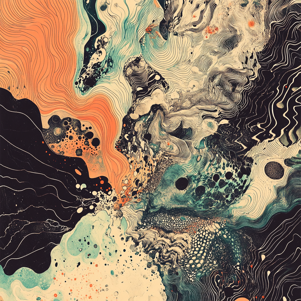 Intricate album cover design with nervous patterns, contrasting colors