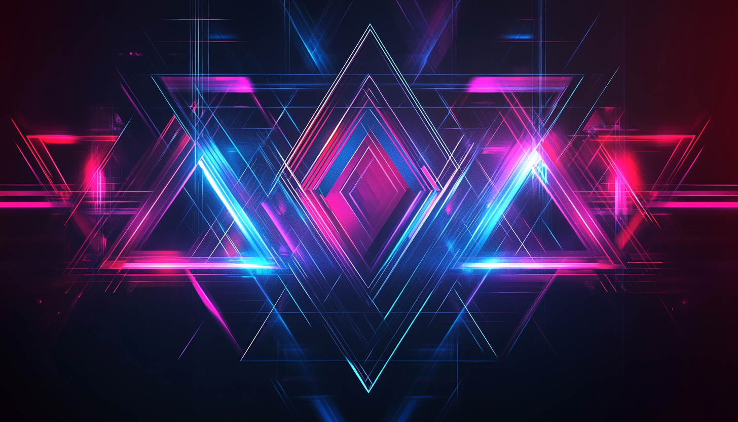 Intricate geometric pattern in vibrant neon colors on dark background.