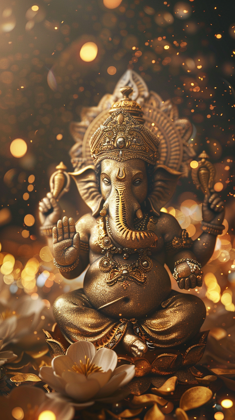 Intricately designed Lord Ganesha idol with festive decorations.