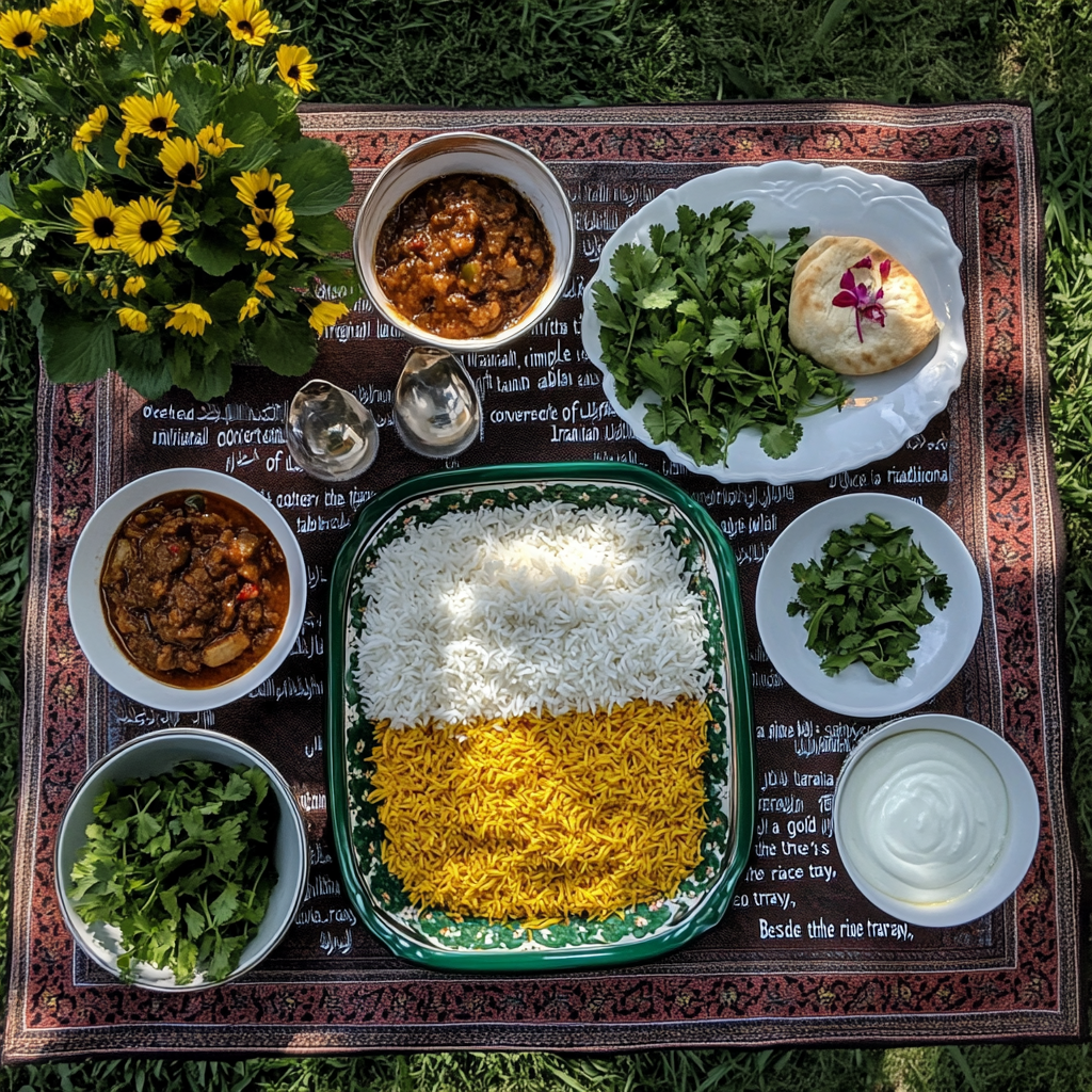 Iranian Homely Lunch Table on Green Lawn