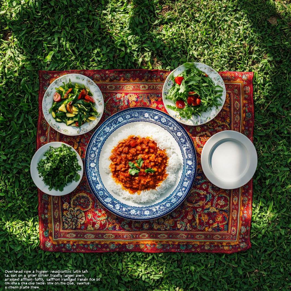 Iranian Lunch Table Set on Traditional Cloth