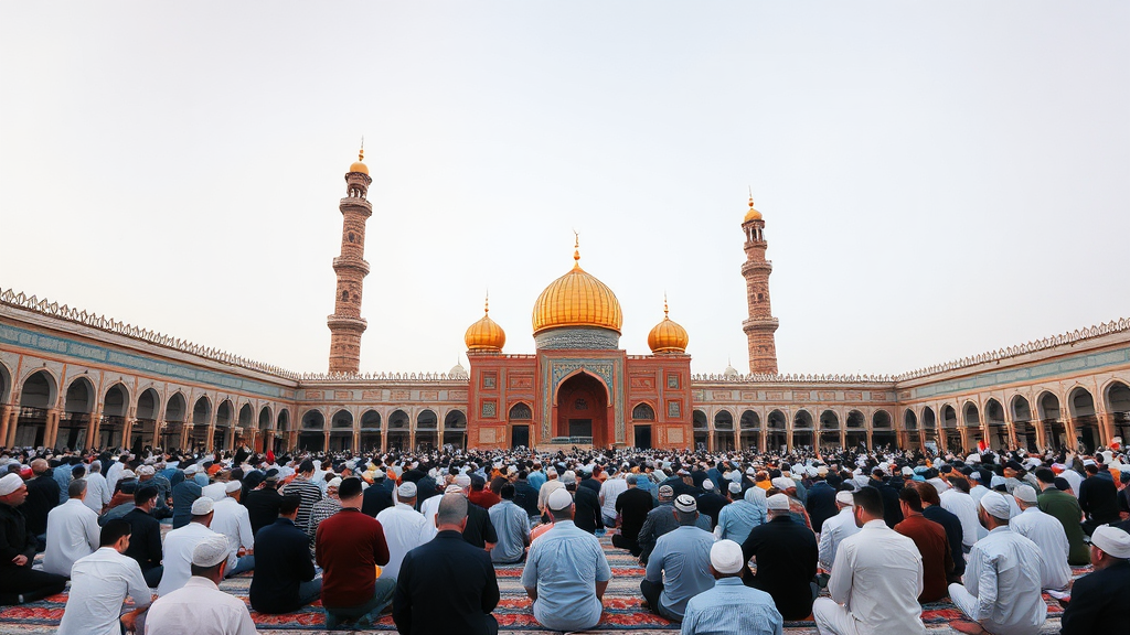 Iranian Muslims praying at Quds Mosque