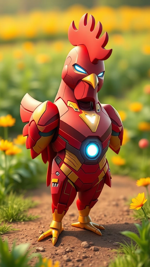 Iron Man Rooster Protects Farm with Arc Reactor