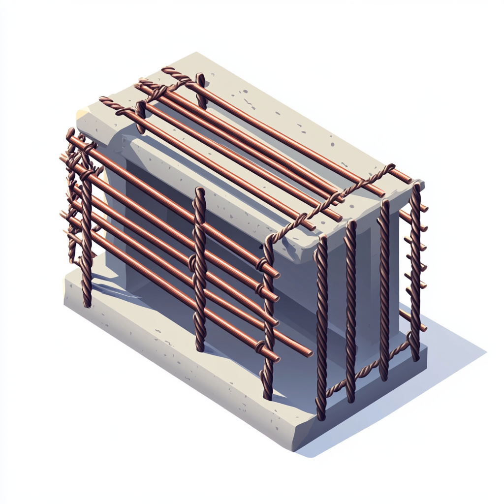 Isometric Concrete Beam Rebar Cage Illustration. Steel Construction Rebar.