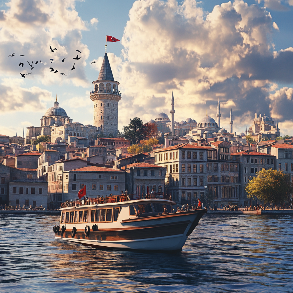 Istanbul City View with Galata Tower 3D Render