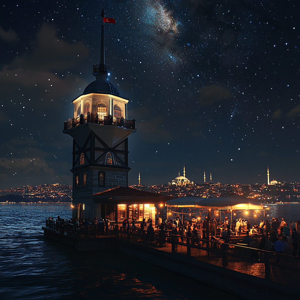 Istanbul City View: 2024s Night Sky Maiden Tower