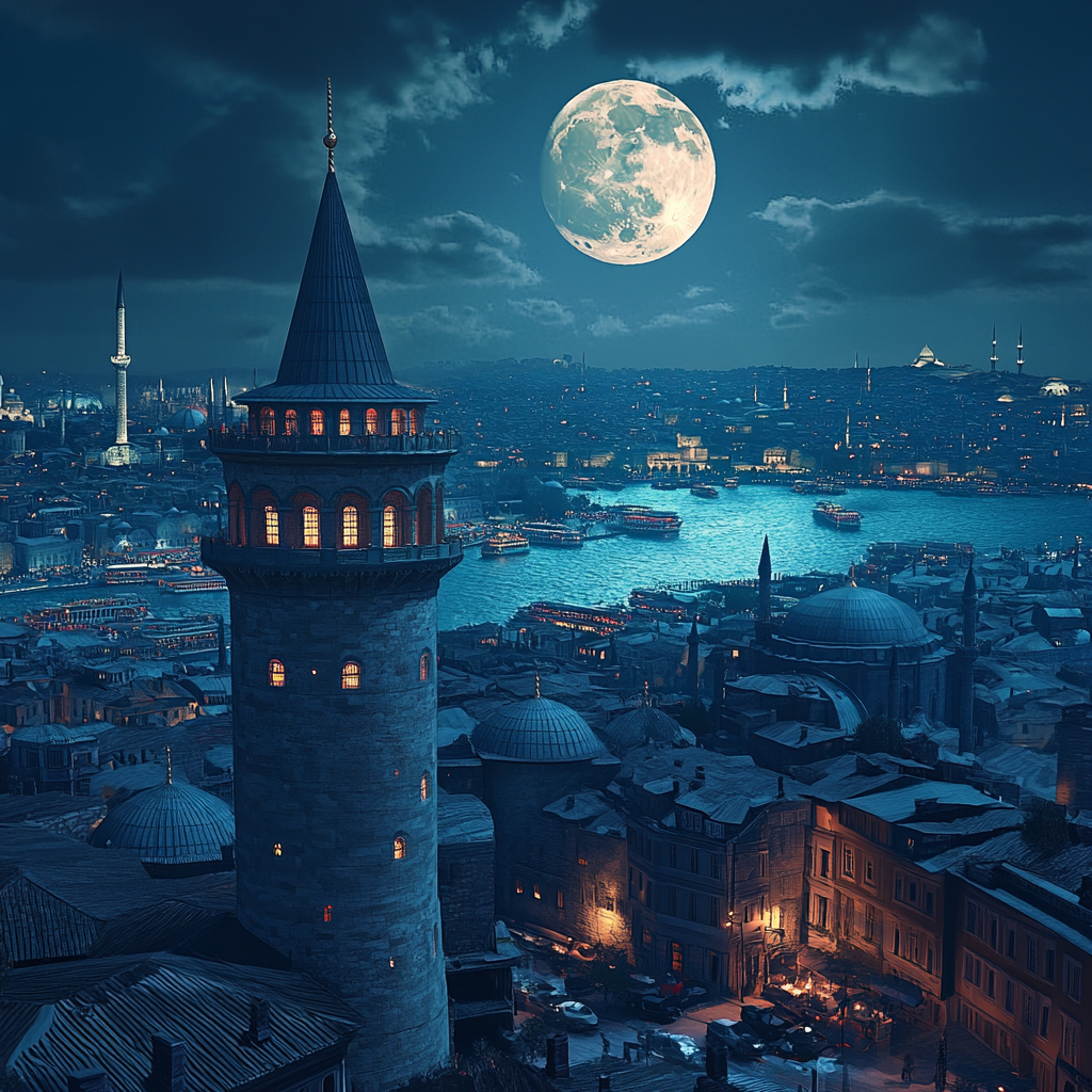 Istanbul City View: Fascinating 3D Render with Maiden Tower