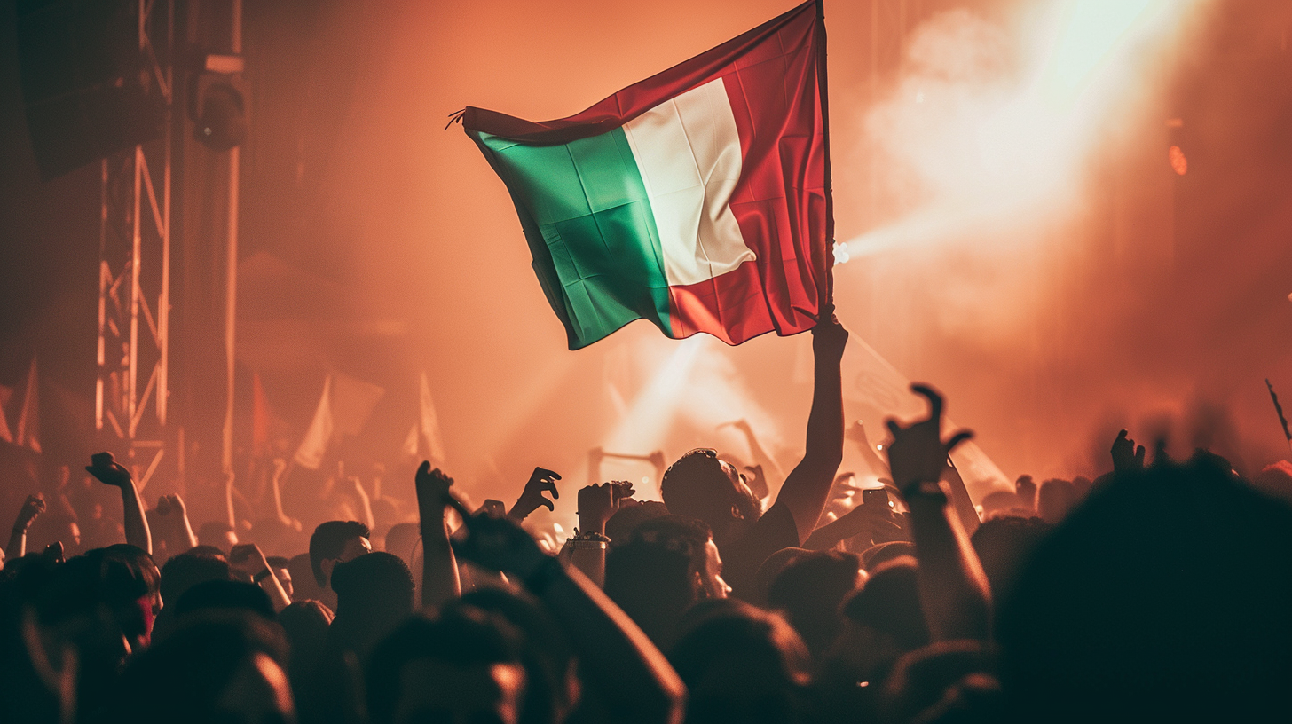 Italian flag held high in techno festival crowd