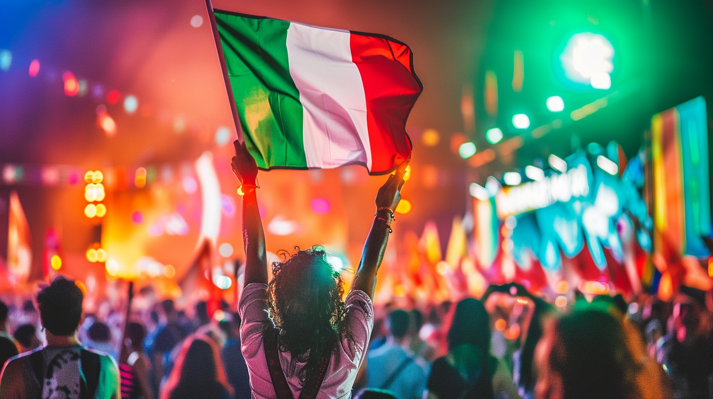 Italian flag raised high at a music festival