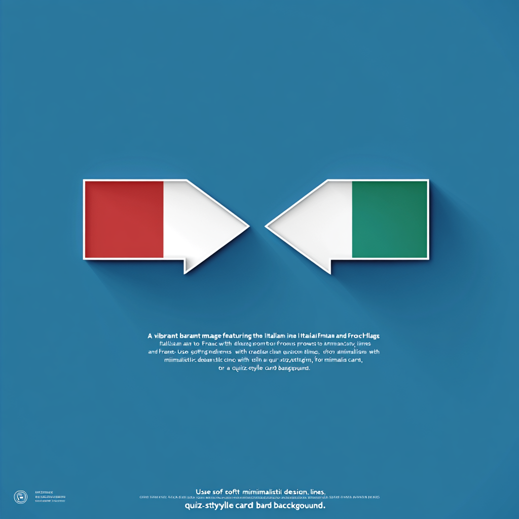 Italy and France flags, arrows, minimalistic design, vibrant background.