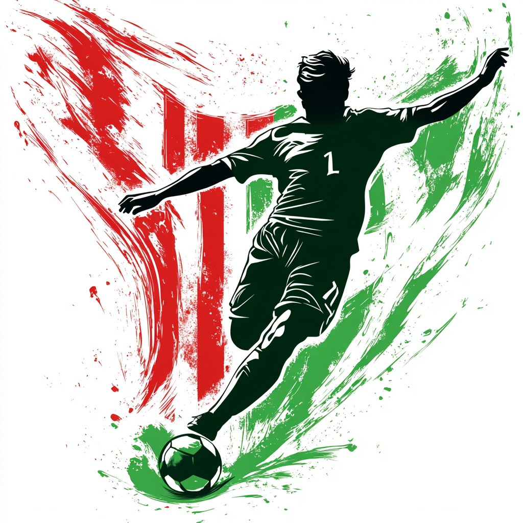 Italy soccer player kicking ball, dynamic movement, recognizable glyph.