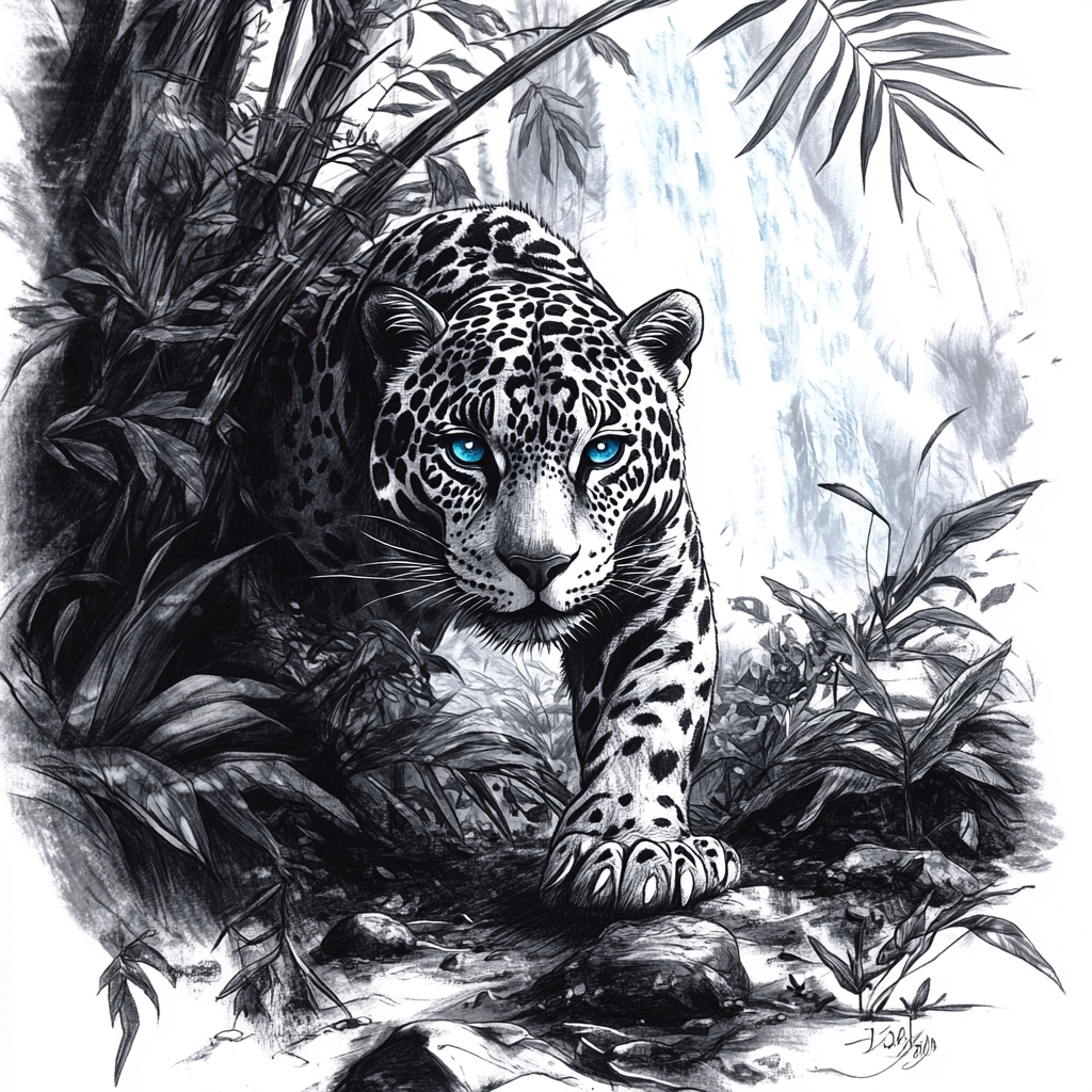 Jaguar in Jungle: Tattoo Design with Intricate Details