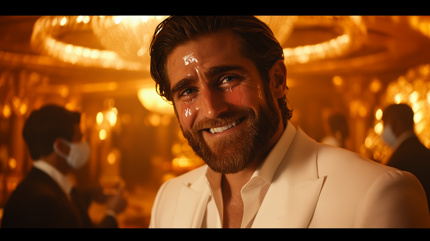 Jake Gyllenhaal Cries in White Suit - Inspiring Image