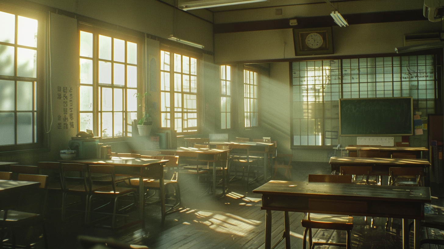 Japanese Classroom with Sunlight