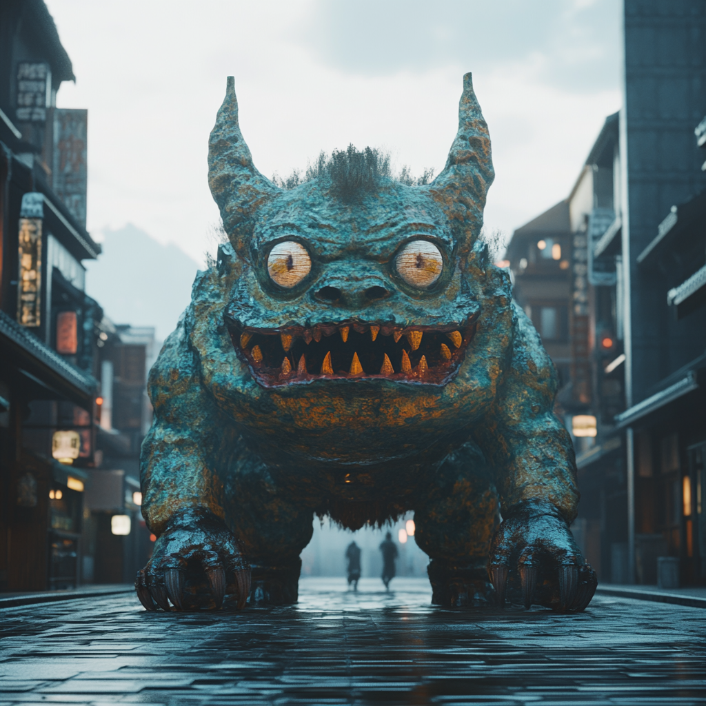 Japanese Giant Yokai in Edo Cityscape, 4k Studio Photo