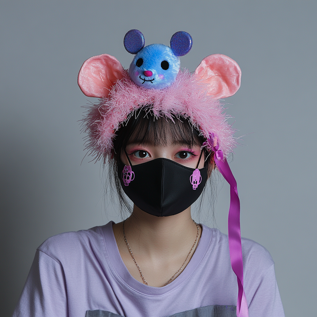 Japanese Woman Wearing Skull Mask and Cute Outfit