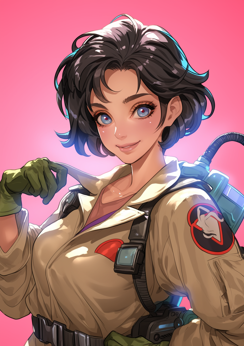 Japanese Woman in Ghostbusters Uniform Cartoon Portrait