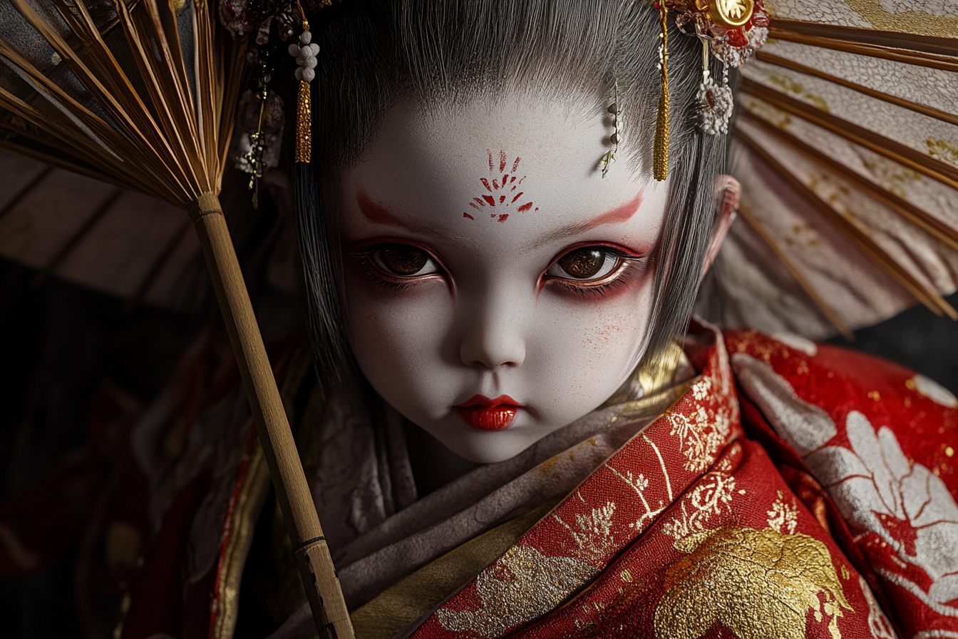 Japanese Yokai Child with Grotesque Faces - Edo Period - High Resolution Studio Photography