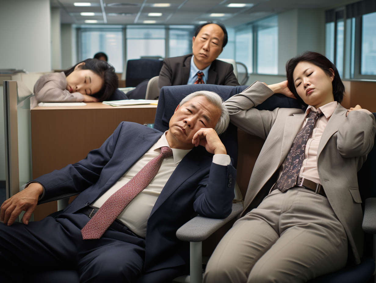 Middle-aged Japanese employees working