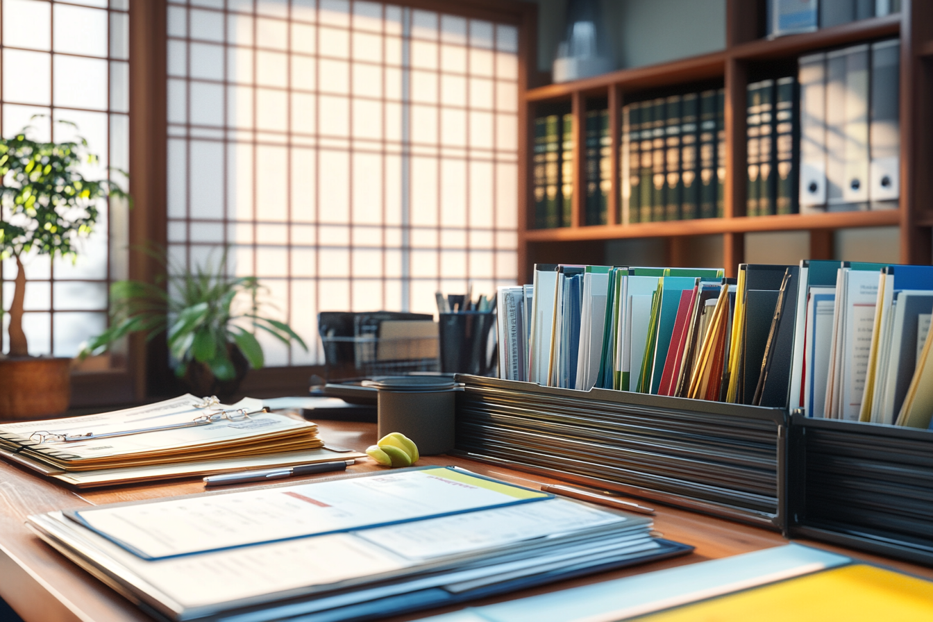 Japanese household's organized financial documents.