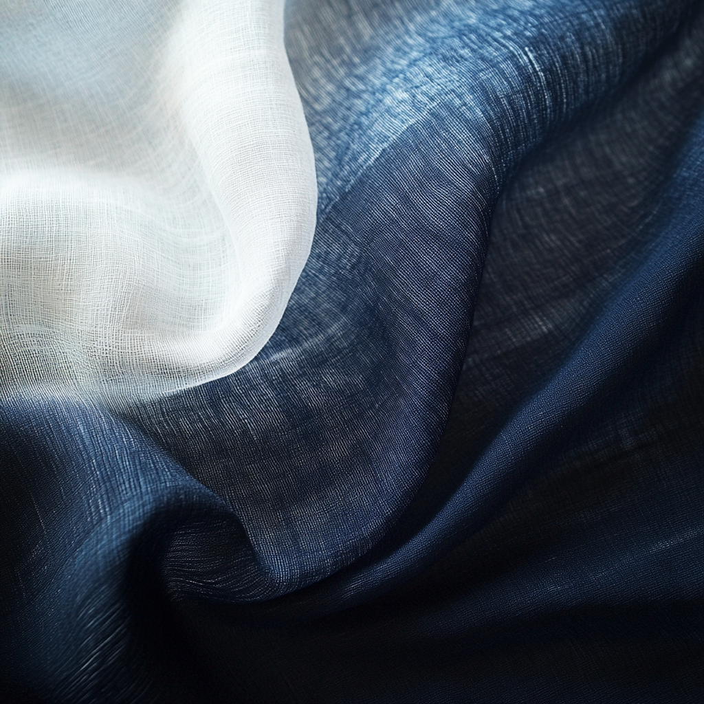 Japanese-inspired fabric with gradient blue and white fibers.