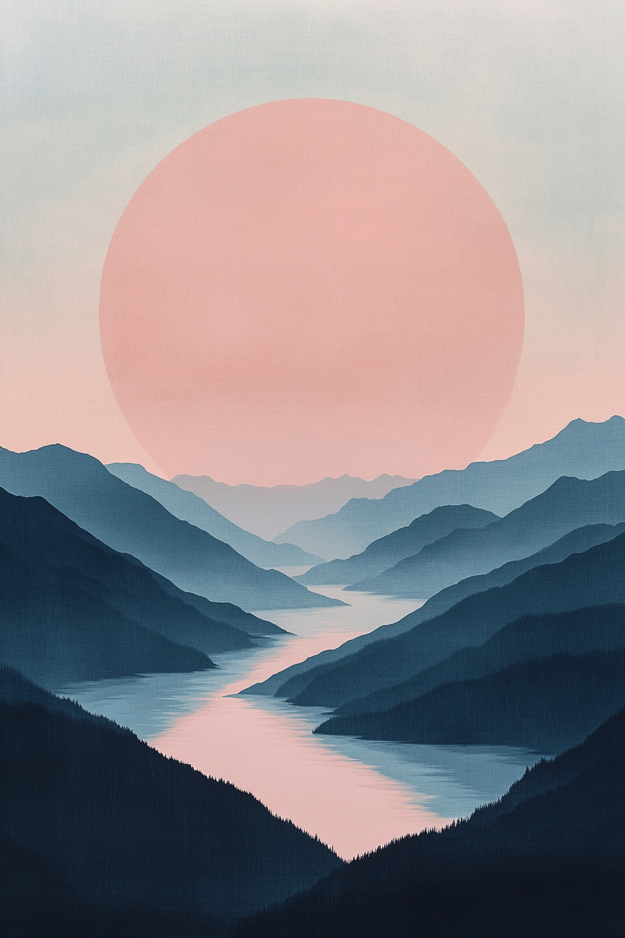 Japanese landscape with soft colors and smooth lines