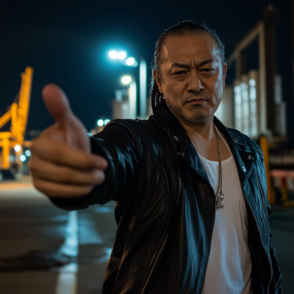 Japanese man in leather jacket