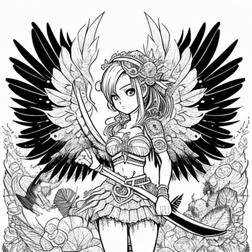 Japanese manga magical girl with Mexican flora coloring page.