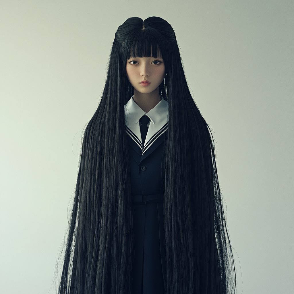 Japanese person with standing black hair in school uniform