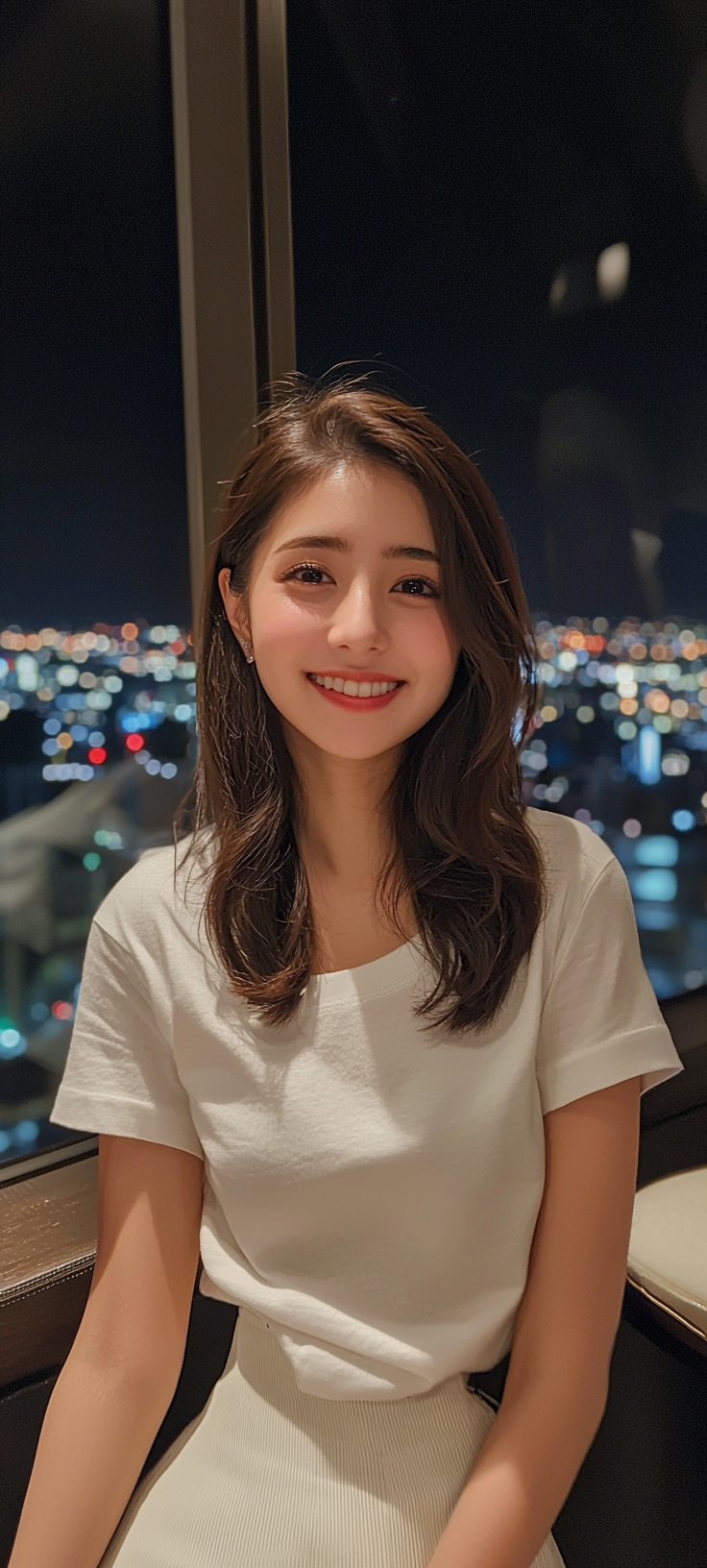 Japanese woman, TV personality, smiling, perfect makeup, 26yo.