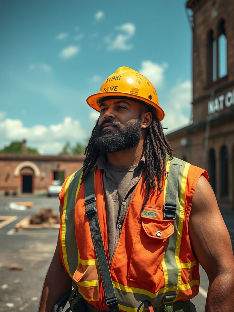 Jason Momoa at burnt school construction site