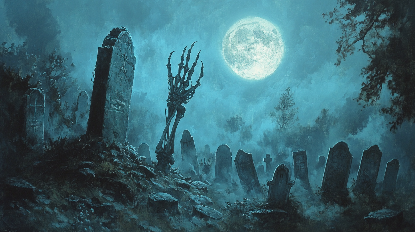 Jeff Easley Style Moonlit Old Graveyard Painting 