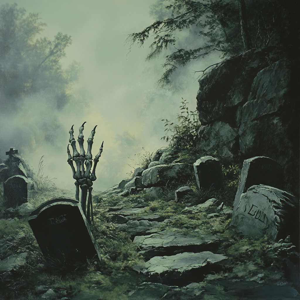 Jeff Easley-style painting of Old Graveyard with Mist