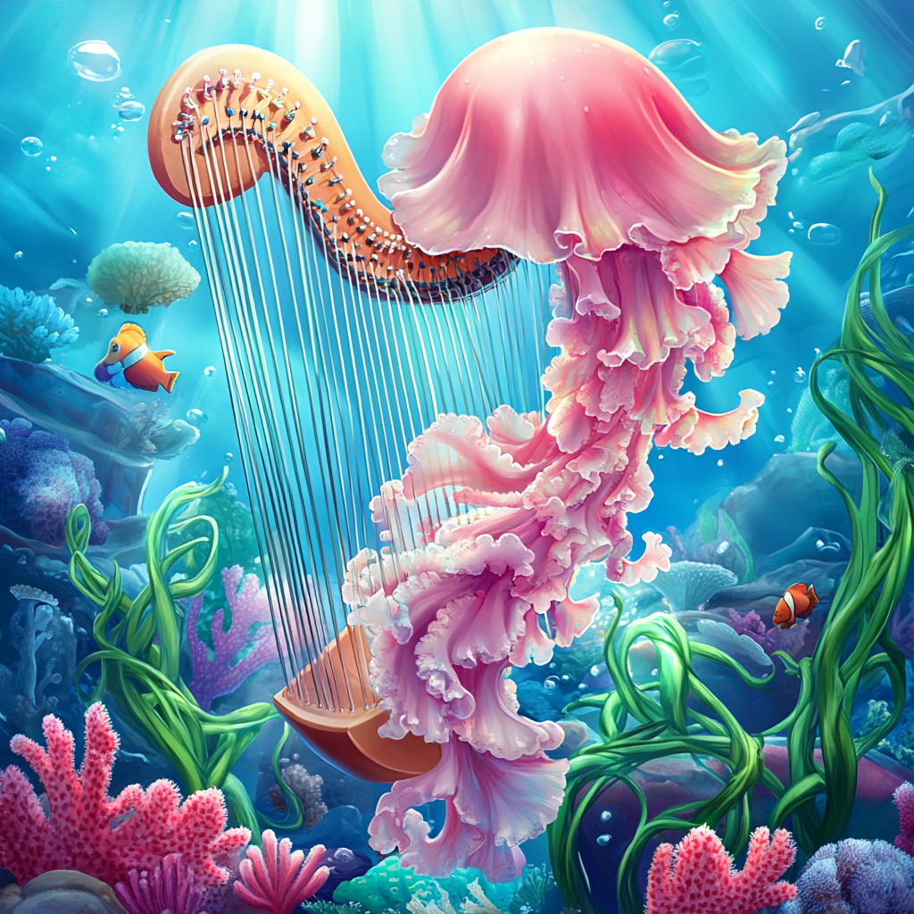 Jellyfish Playing Seaweed Harp in Ocean - Fishdom Game