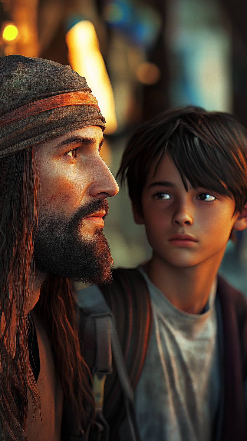 Jesus Christ watches Latin American boy return home.