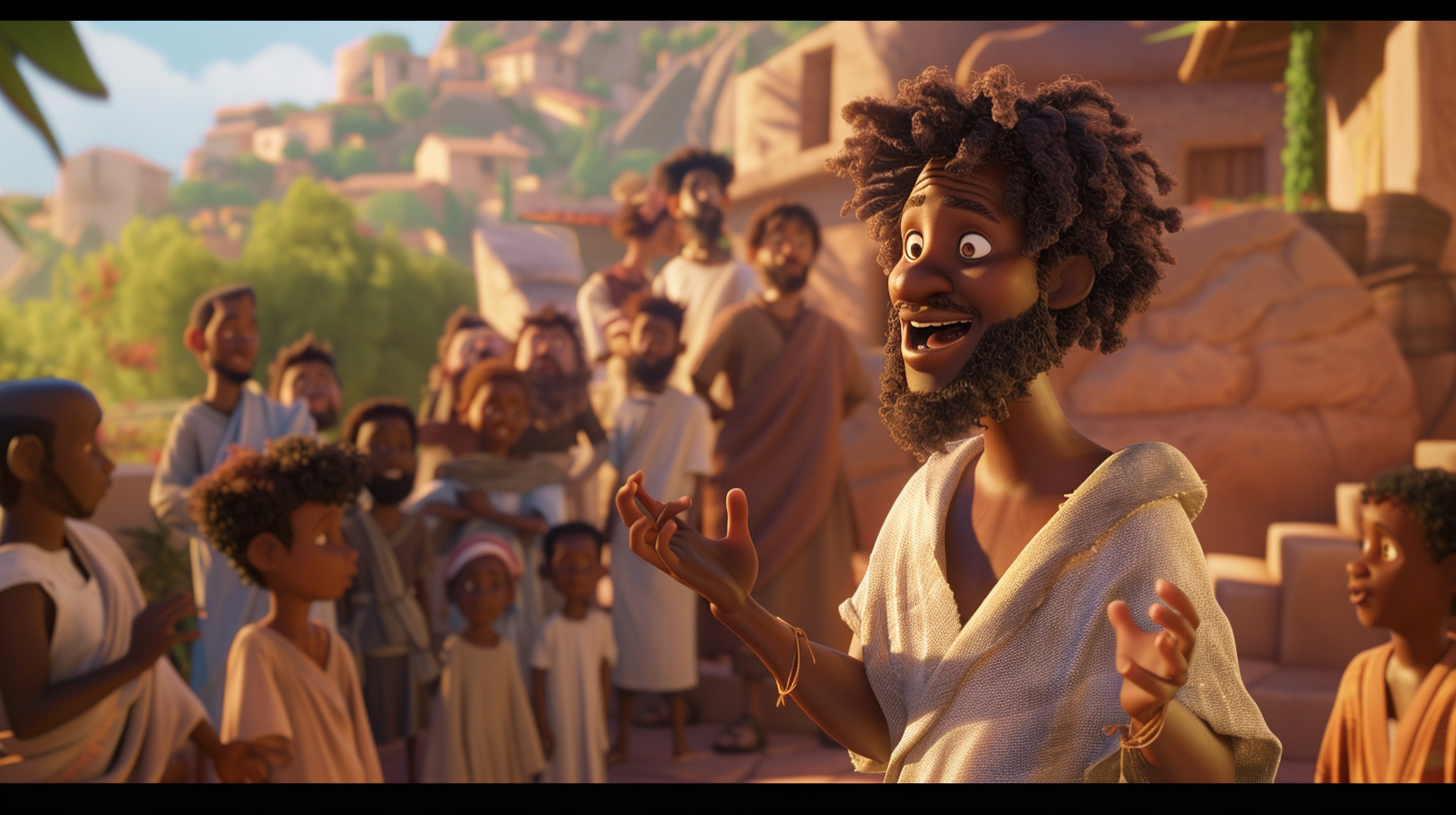 Jesus Teaching People in Ancient Galilee Cartoon Poster