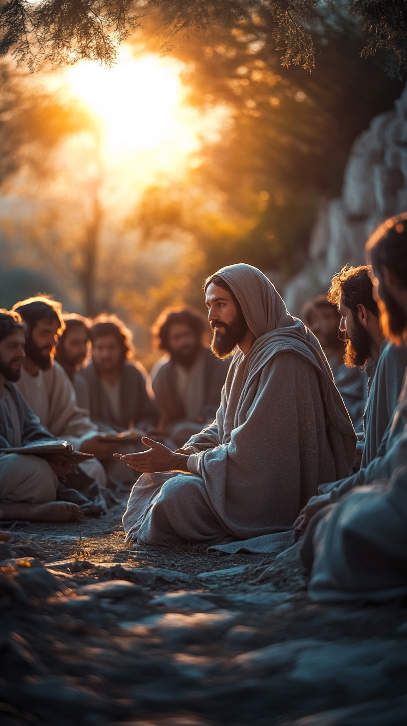 Jesus and disciples having Bible study in Jerusalem.