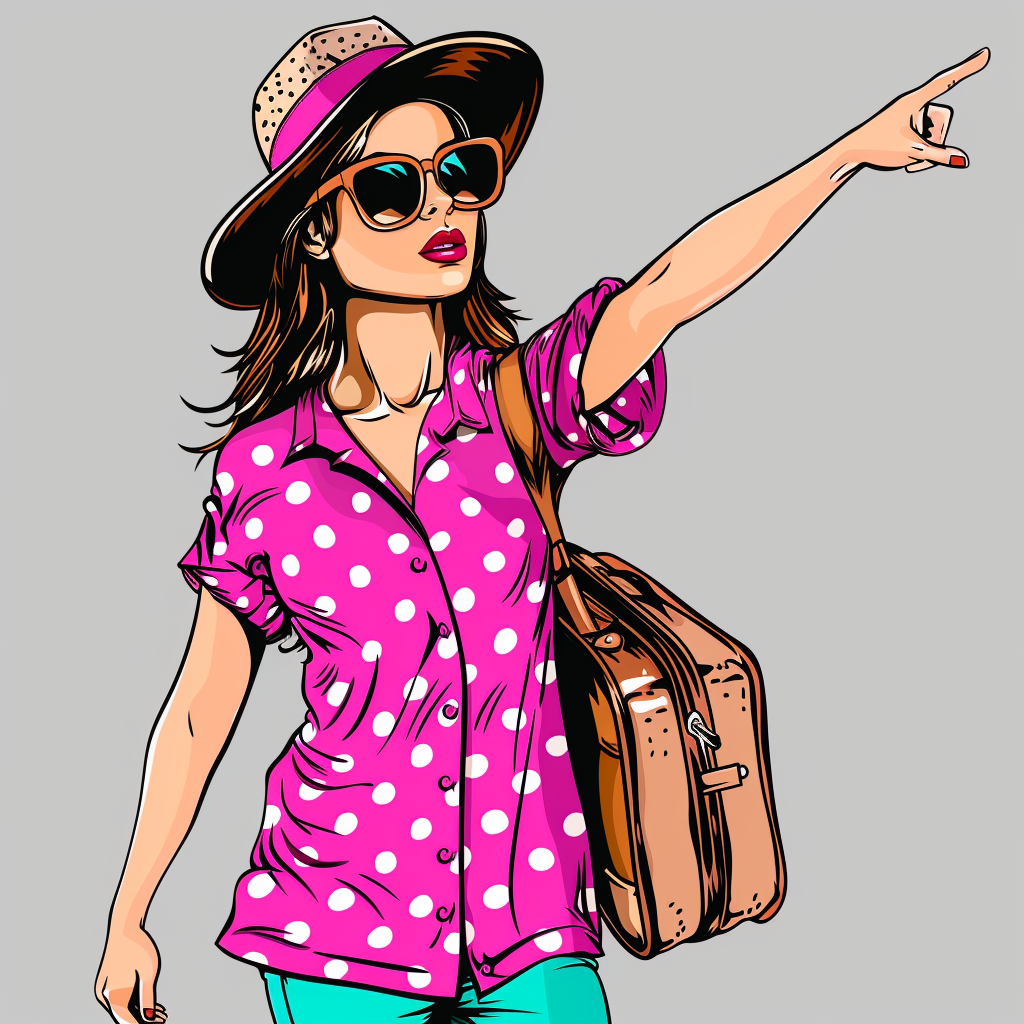 Jetlagged Woman in Pink Polka Dot Shirt Vector 