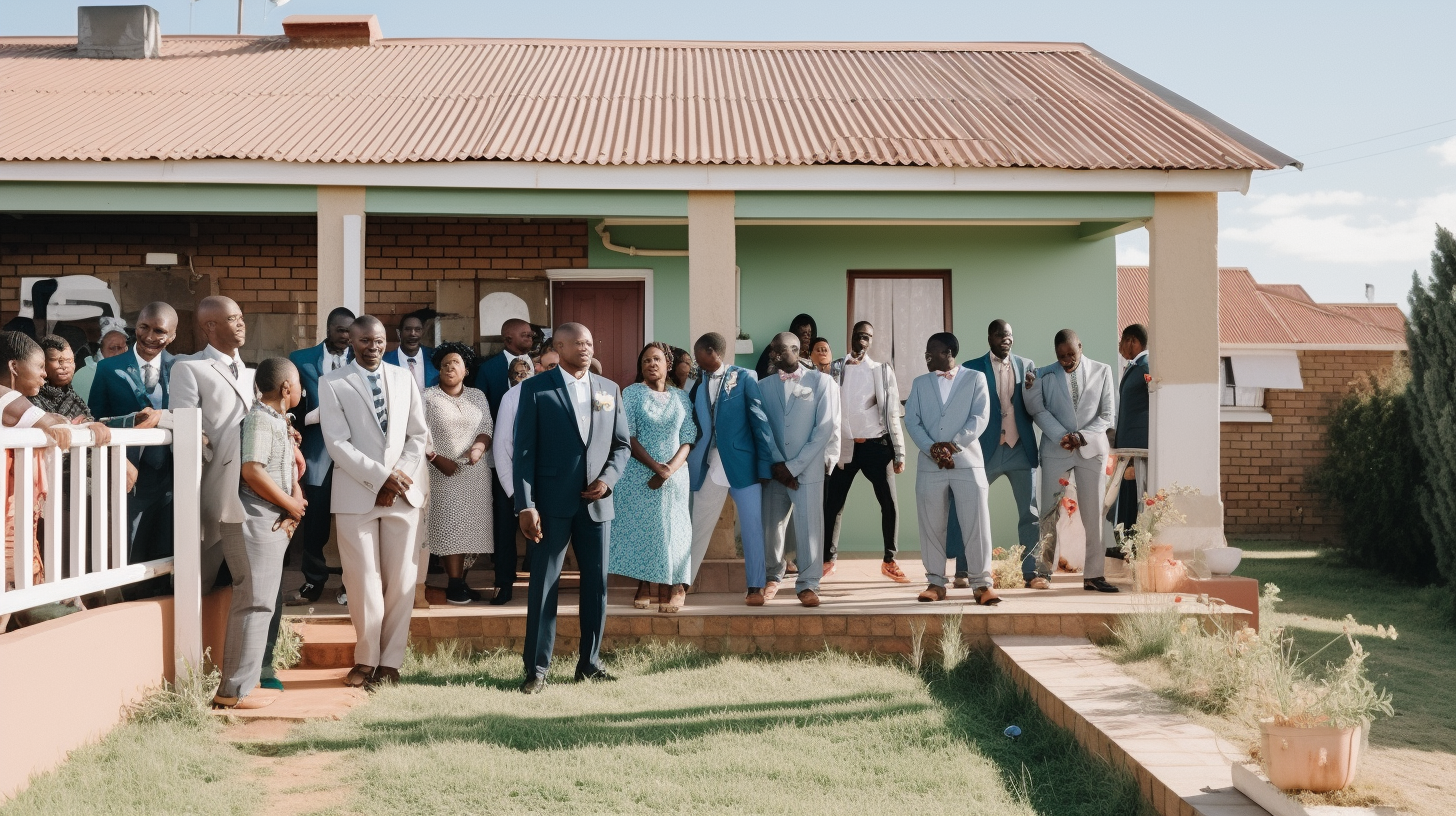 Joyful African wedding outside family home in Africa