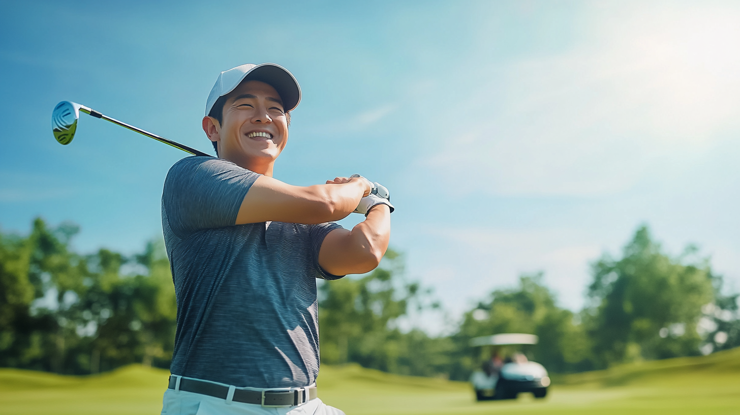 Joyful Korean Man Playing Golf in Ultra-realistic Cinematic Scene