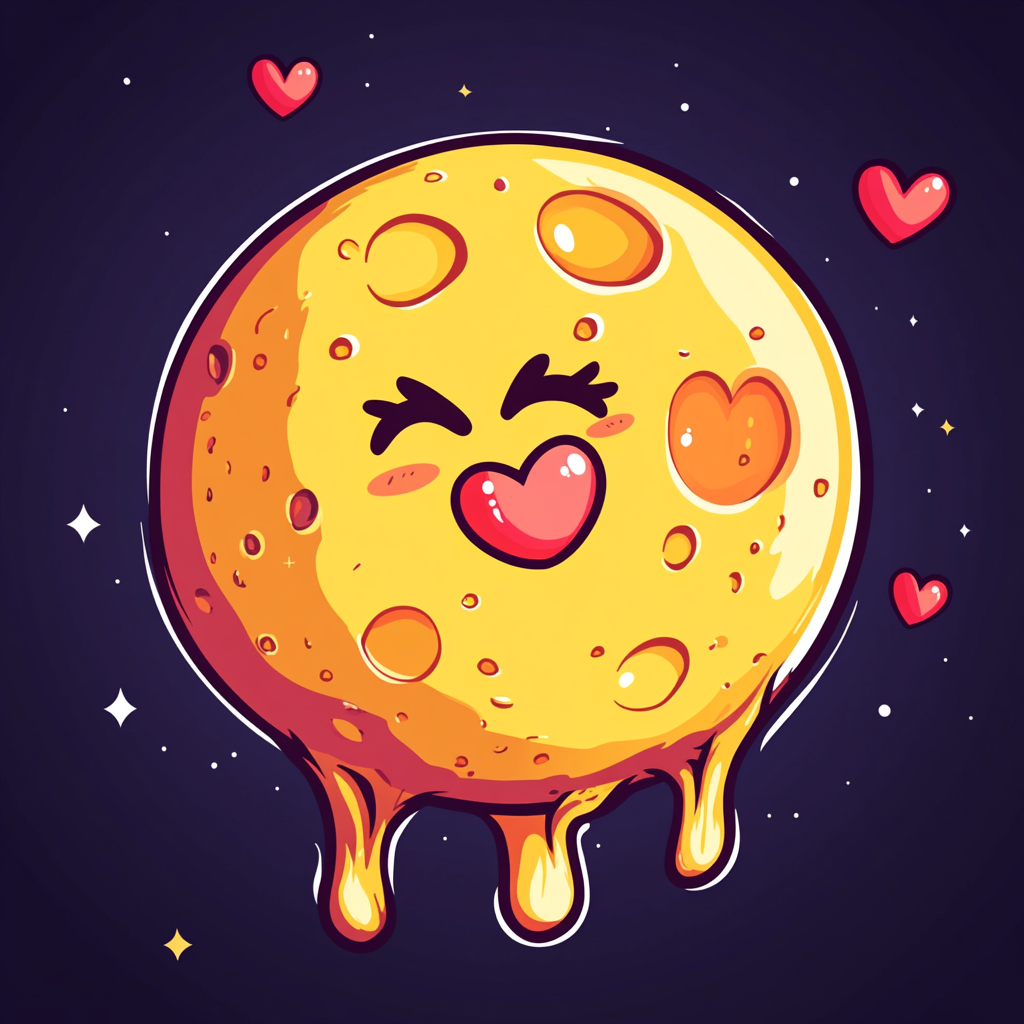 Juicy Moon Logo: Chibi Crescent Moon with Heart Craters 