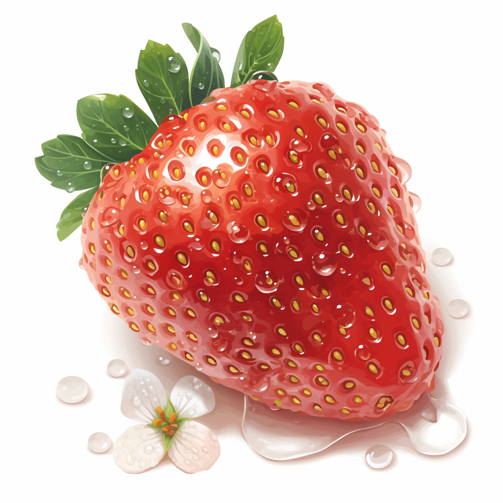 Juicy Strawberry with Water Drops Vector on White Background