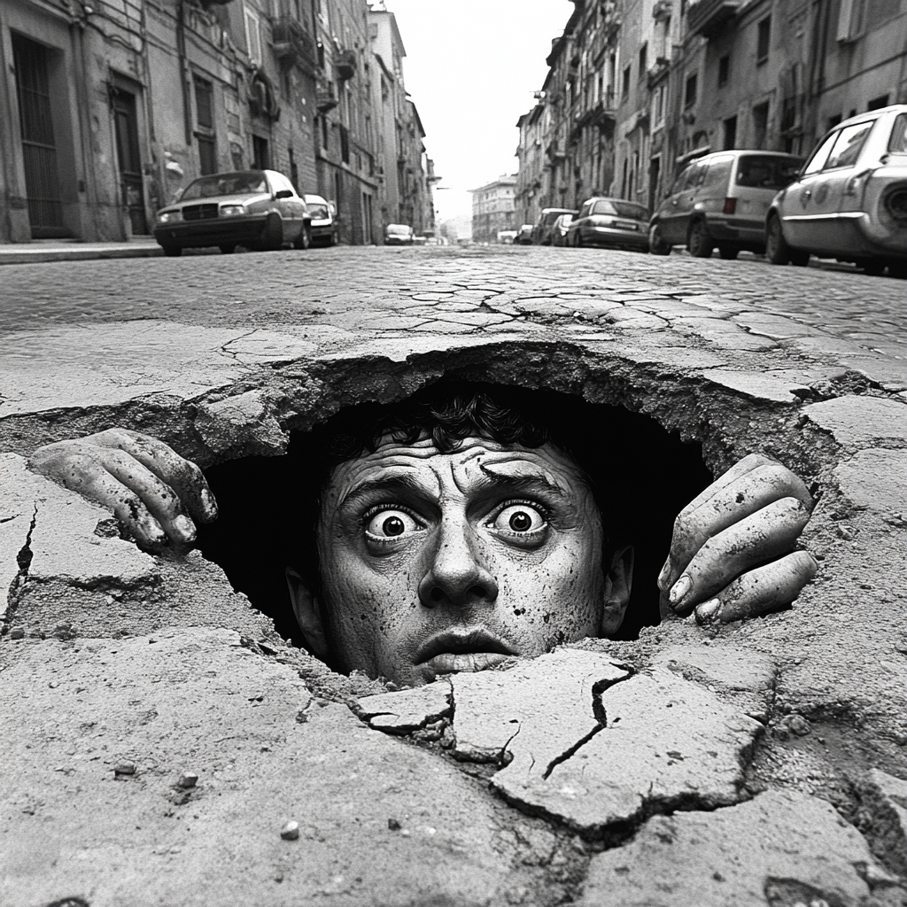 Julius Caesar peeks out of pothole in Rome