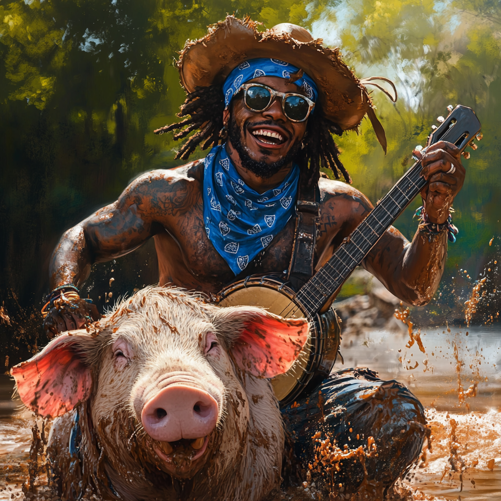 KSI rides a pig with cowboy hat