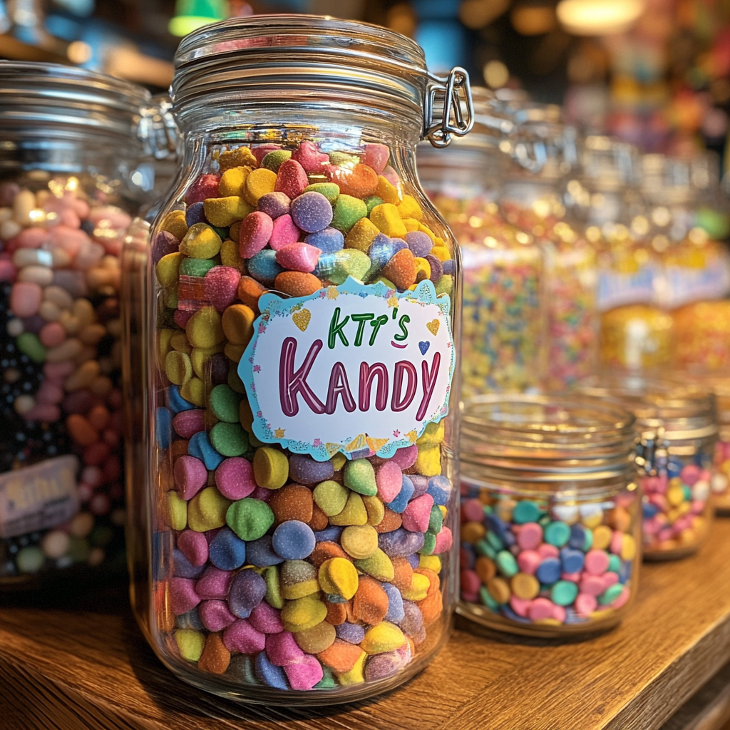 Katie's Kandy Logo on Decorated Sweet Jar Table