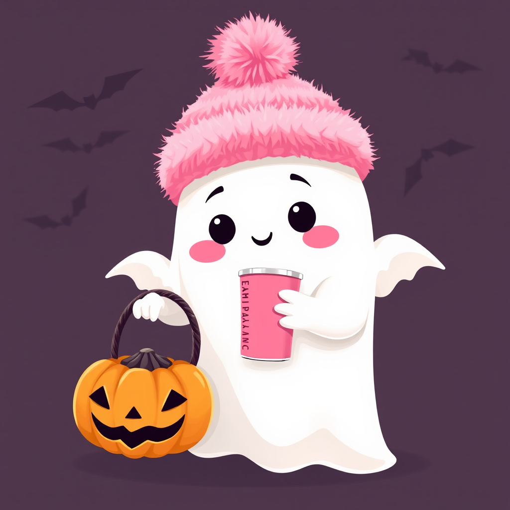 Kawaii Ghost with Stanley Cup & Pumpkin Bucket