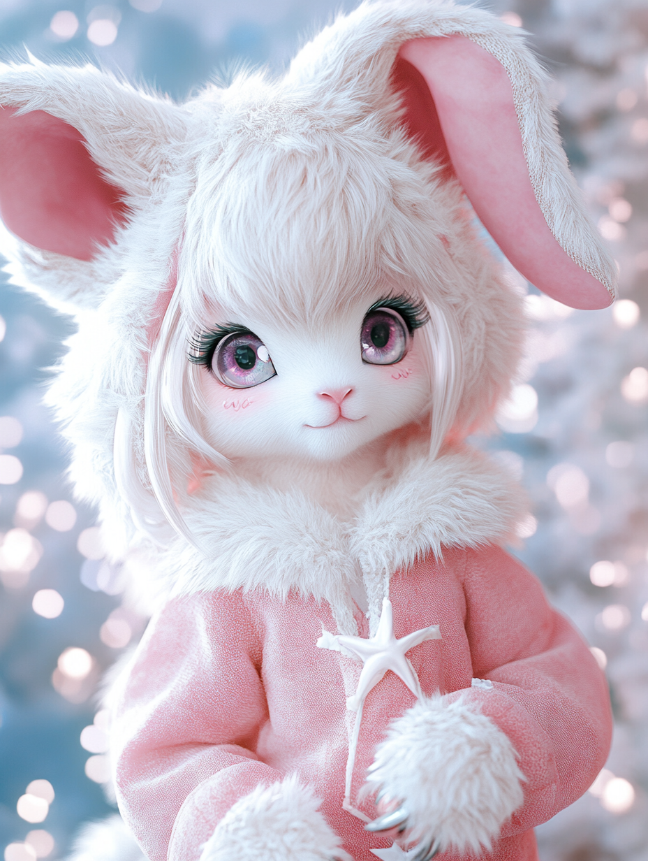 Kawaii lamb furry, doll-like clothing, fursona, cosplay.