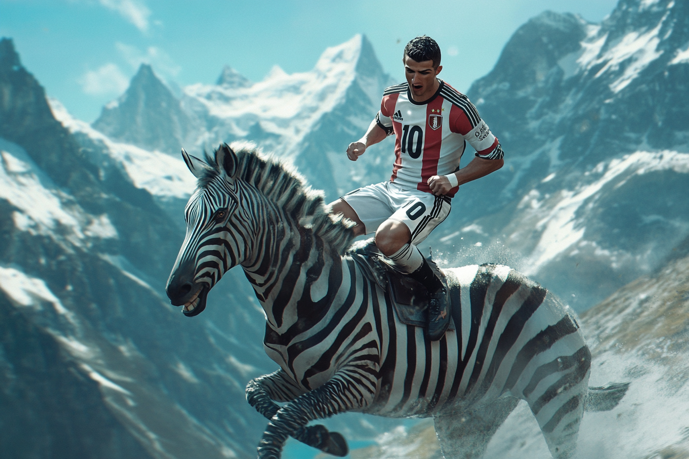 Kenan Yildiz in Juventus Uniform Riding Zebra in Swiss Alps