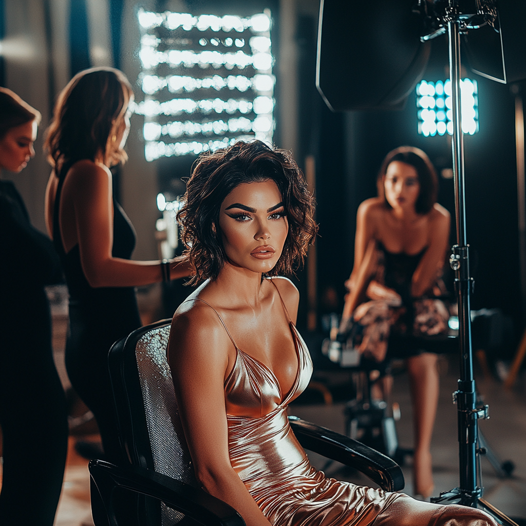 Kendall Jenner getting makeup and hair done on TV.