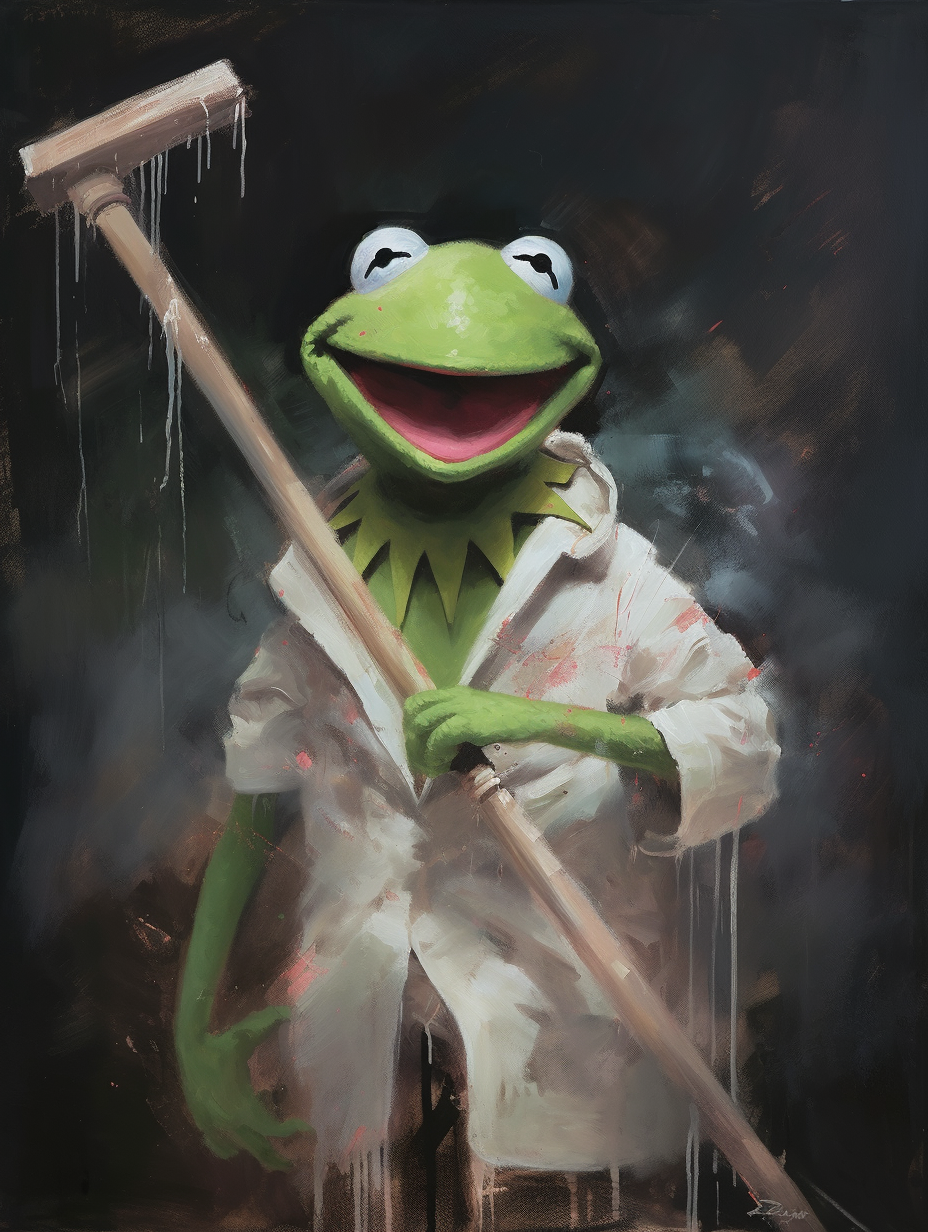 Kermit the Frog Holds Metal Bat, Smiling